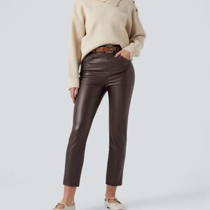 NWOT SIZE L HALARA MidRise Stretchy PU Fleece 7/8 Casual Pants with Pockets